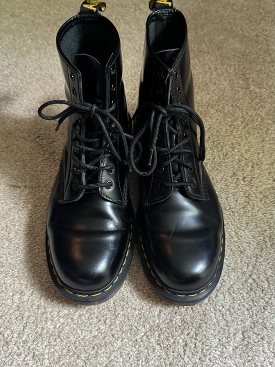 Dr. Martens Other - Black Leather Lace-Up Boots with Yellow Stitching